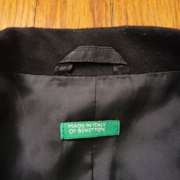 Benetton Wool Blazer Jacket 46 Italy Black Preppy Twee Academia Business - Picture 2 of 7